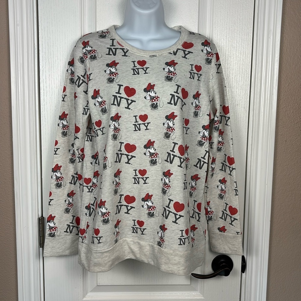 Disney's Minnie Mouse "I‎ Love NY" Long Sleeve Casual Pullover Sweatshirt Size L
